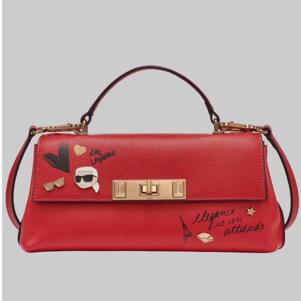 Karl Lagerfeld Red Shoulder Bag with Gold Details - Picture 2 of 4
